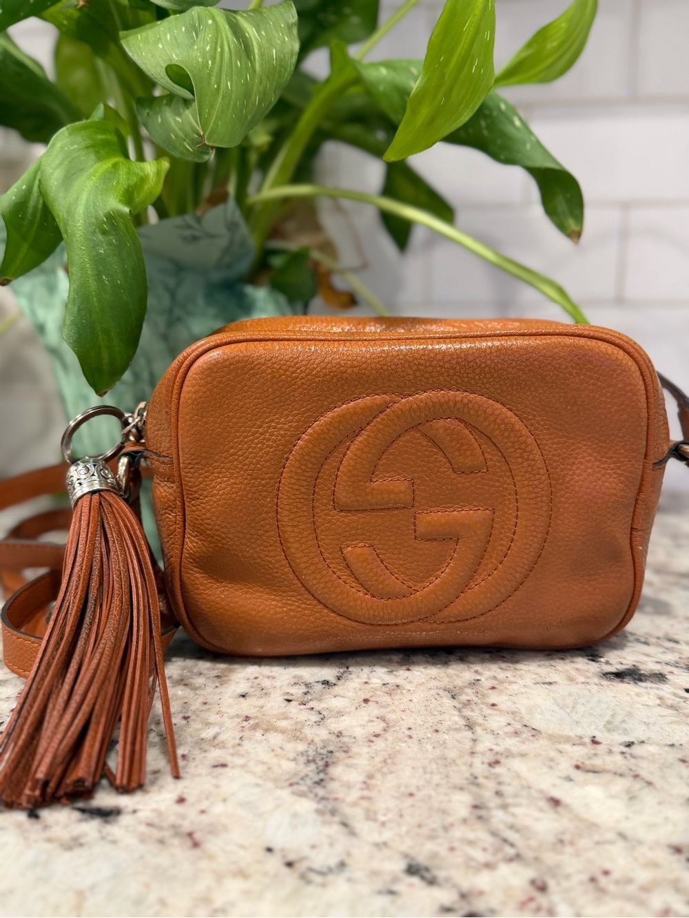 Gucci Brown Pebbled Leather Disco Crossbody with Tassel - Picture 16 of 16